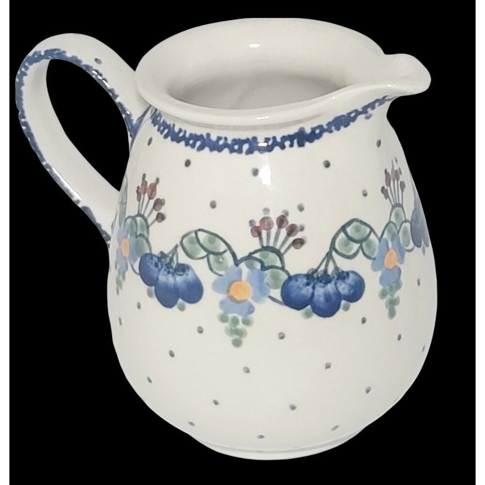 Blue Rose Pottery Handmade Polish Boleslawiec Floral Creamer Pitcher Blue Flower - Picture 6 of 9